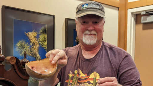 Jim Koren holds a Madrone bowl