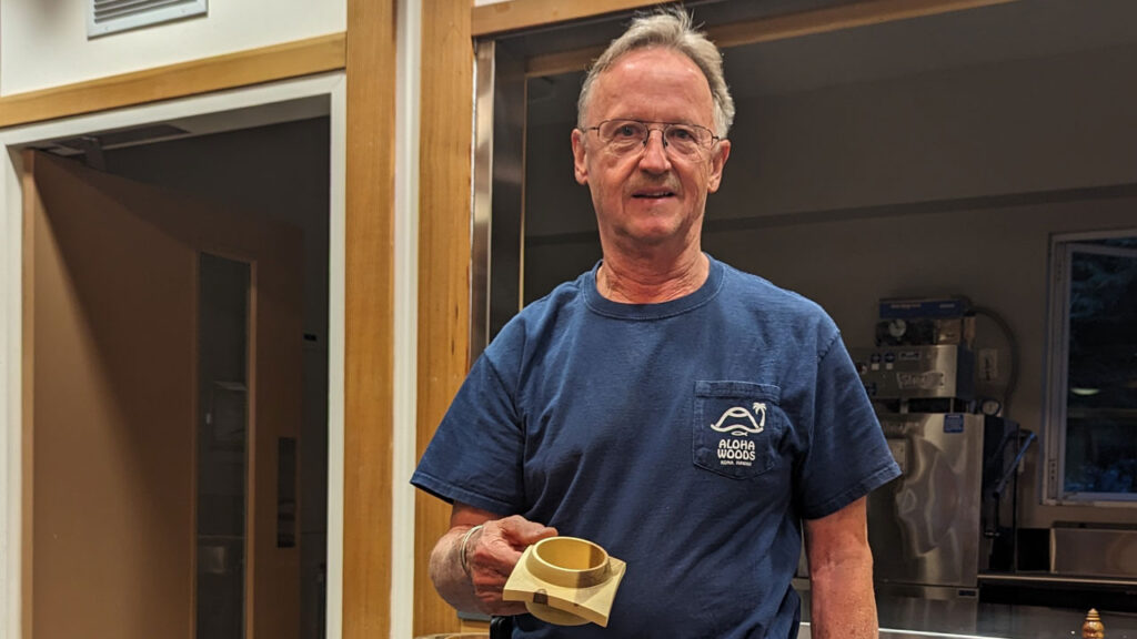 Tom Gaston turned a nut bowl with wings