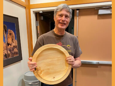David shows his turned wooden platter