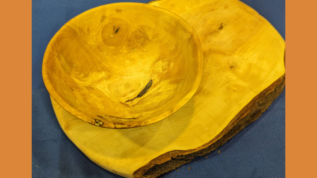 Loquat burl board and bowl by Kelly Smith